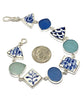 Blue & White Vintage Pottery with Blue & Aqua Sea Glass Multi Shape Bracelet - 7 1/2