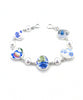 Blue Flower Natural Shape Vintage Pottery and Pearl Bracelet - 7 3/4