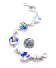 Blue Flower Natural Shape Vintage Pottery and Pearl Bracelet - 7 3/4
