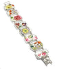 Blue and Pink Flowers on White Vintage Pottery Double Link Shard Bracelet - 8