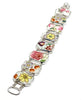 Blue and Pink Flowers on White Vintage Pottery Double Link Shard Bracelet - 8