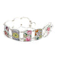 Blue and Pink Flowers on White Vintage Pottery Double Link Shard Bracelet - 8