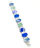 Blue & White Vintage Floral Pottery with Cobalt and Aqua Sea Glass Double Link Shard Bracelet - 8 1/2