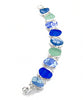Blue & White Vintage Floral Pottery with Cobalt and Aqua Sea Glass Double Link Shard Bracelet - 8 1/2