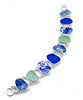 Blue & White Vintage Floral Pottery with Cobalt and Aqua Sea Glass Double Link Shard Bracelet - 8 1/2