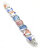 Rust, Blue and White Floral Vintage Pottery Double Link Shard Bracelet - 7 1/2