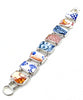 Rust, Blue and White Floral Vintage Pottery Double Link Shard Bracelet - 7 1/2