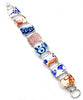 Rust, Blue and White Floral Vintage Pottery Double Link Shard Bracelet - 7 1/2