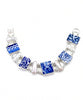 Blue & White Vintage Pottery with White Biwa Pearls Double Link Bracelet - 8 1/2