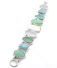 Jadeite, Clear and Aqua Sea Glass with Mother of Pearl Cicada and Stones Double Link Bracelet - 7 3/4
