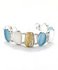 Pale Blue & White Sea Glass with Mother of Pearl Cicada Double Link Bracelet - 7 1/2