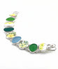 Yellow Floral Pottery with Green and Aqua Glass Double Link Shard Bracelet - 8 1/4