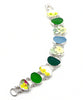 Yellow Floral Pottery with Green and Aqua Glass Double Link Shard Bracelet - 8 1/4