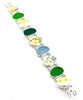 Yellow Floral Pottery with Green and Aqua Glass Double Link Shard Bracelet - 8 1/4