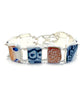 Rust, Blue and White Floral Vintage Pottery Double Link Shard Bracelet - 7 1/2