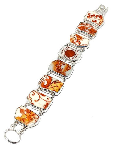 Dark Orange Vintage Pottery Double Link Shard Bracelet - 7 1/2