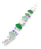 Purple Floral Vintage Floral Pottery with Green, Aqua & Clear Sea Glass Double Link Bracelet - 7 1/2