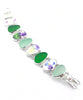 Purple Floral Vintage Floral Pottery with Green, Aqua & Clear Sea Glass Double Link Bracelet - 7 1/2