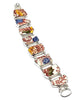 Red, Blue, Green & White Floral Vintage Pottery Double Link Shard Bracelet - 7 3/4