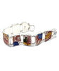 Red, Blue, Green & White Floral Vintage Pottery Double Link Shard Bracelet - 7 3/4