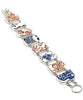 Red, Blue and White Floral Vintage Pottery Double Link Shard Bracelet - 8