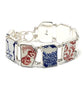 Red, Blue and White Floral Vintage Pottery Double Link Shard Bracelet - 8