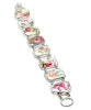 Pretty Pink Floral on White Vintage Pottery Shards Double Link Shard Bracelet - 7 1/2