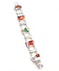 Orange Floral Vintage Pottery with White Biwa Pearls Double Link Shard Bracelet - 7 1/2