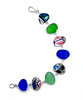 Cobalt and Green Sea Glass & Bold Guatemalan Pottery Natural Shape Bracelet - 8 1/4