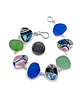 Cobalt and Green Sea Glass & Bold Guatemalan Pottery Natural Shape Bracelet - 8 1/4