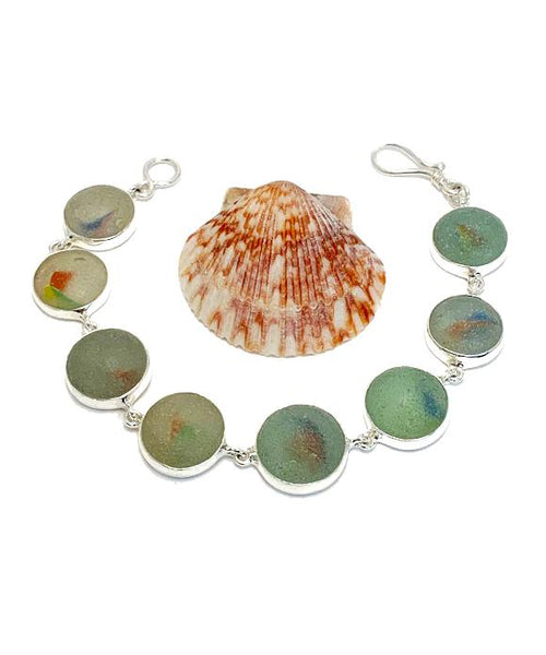 Earth Tone Sea Glass Marble Bracelet - 7 1/2