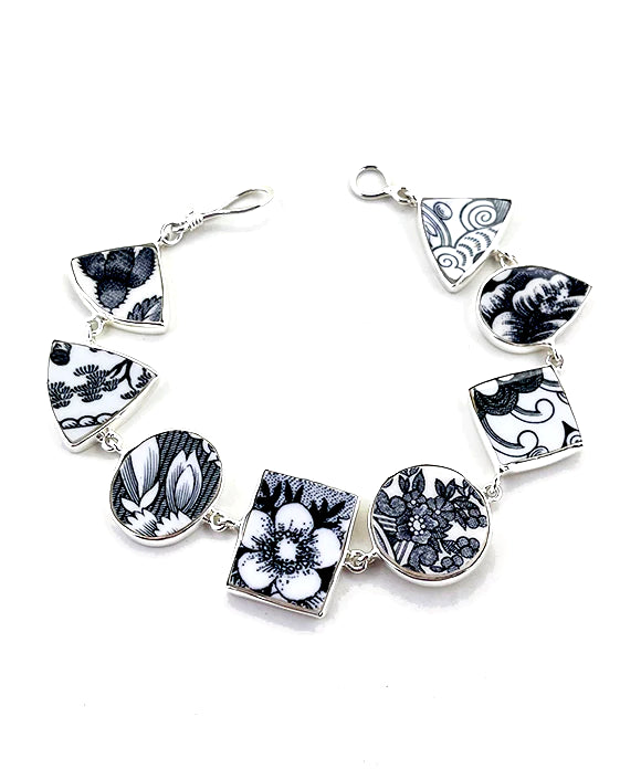 Black & White Vintage Pottery Oversized Multi Shape Bracelet - 8 1/2