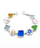 Colorful Floral Vintage Pottery with Sea Glass Multi Shape Bracelet - 8 1/4