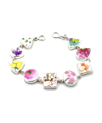 Colorful Floral Vintage Pottery Multi Shape Bracelet - 8 1/4