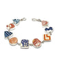 Red, Orange and Blue Bold Geometric Vintage Pottery Multi Shape Bracelet - 7 3/4