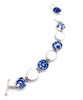 Blue & White Vintage Pottery with Glass Buttons Connected Cuff Style Bracelet- 8 1/2