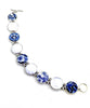 Blue & White Vintage Pottery with Glass Buttons Connected Cuff Style Bracelet- 8 1/2