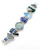 Cast Glass Buddha with Grey & Aqua Sea Glass and Vintage Pottery Cluster Bracelet - 7 1/2