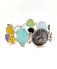 Pastel Sea Glass, Vintage Pottery with Sterling Flower Barbell Style Cuff Bracelet