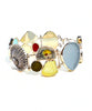 Pastel Sea Glass, Vintage Pottery with Sterling Flower Barbell Style Cuff Bracelet