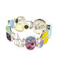 Pastel Sea Glass, Vintage Pottery with Sterling Flower Barbell Style Cuff Bracelet