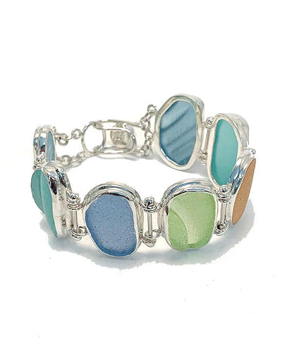 Pastel Textured Sea Glass Barbell Cuff Bracelet