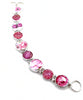 Pink Flower Vintage Pottery with Pink Glass Buttons Connected Cuff Style Bracelet- 8