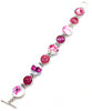 Pink Flower Vintage Pottery with Pink Glass Buttons Connected Cuff Style Bracelet- 8