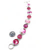 Pink Flower Vintage Pottery with Pink Glass Buttons Connected Cuff Style Bracelet- 8