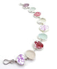 Red and White & Purple Floral Vintage Pottery with Sea Glass Natural Shape Bracelet - 8 1/2