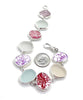 Red and White & Purple Floral Vintage Pottery with Sea Glass Natural Shape Bracelet - 8 1/2