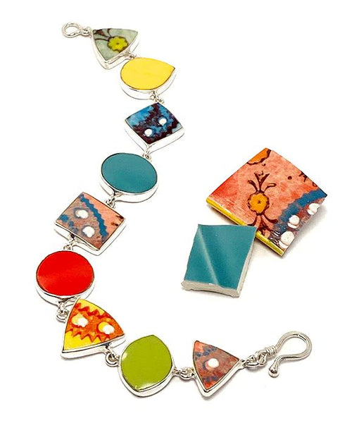 Colorful Fiesta Ware & Spanish Vintage Pottery Multi Shape Bracelet - 7 1/2
