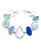 Aqua & Blue Sea Glass with Mother of Pearl Leaf & Stones  Bracelet - 8 1/4