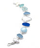 Aqua & Blue Sea Glass with Mother of Pearl Leaf & Stones  Bracelet - 8 1/4